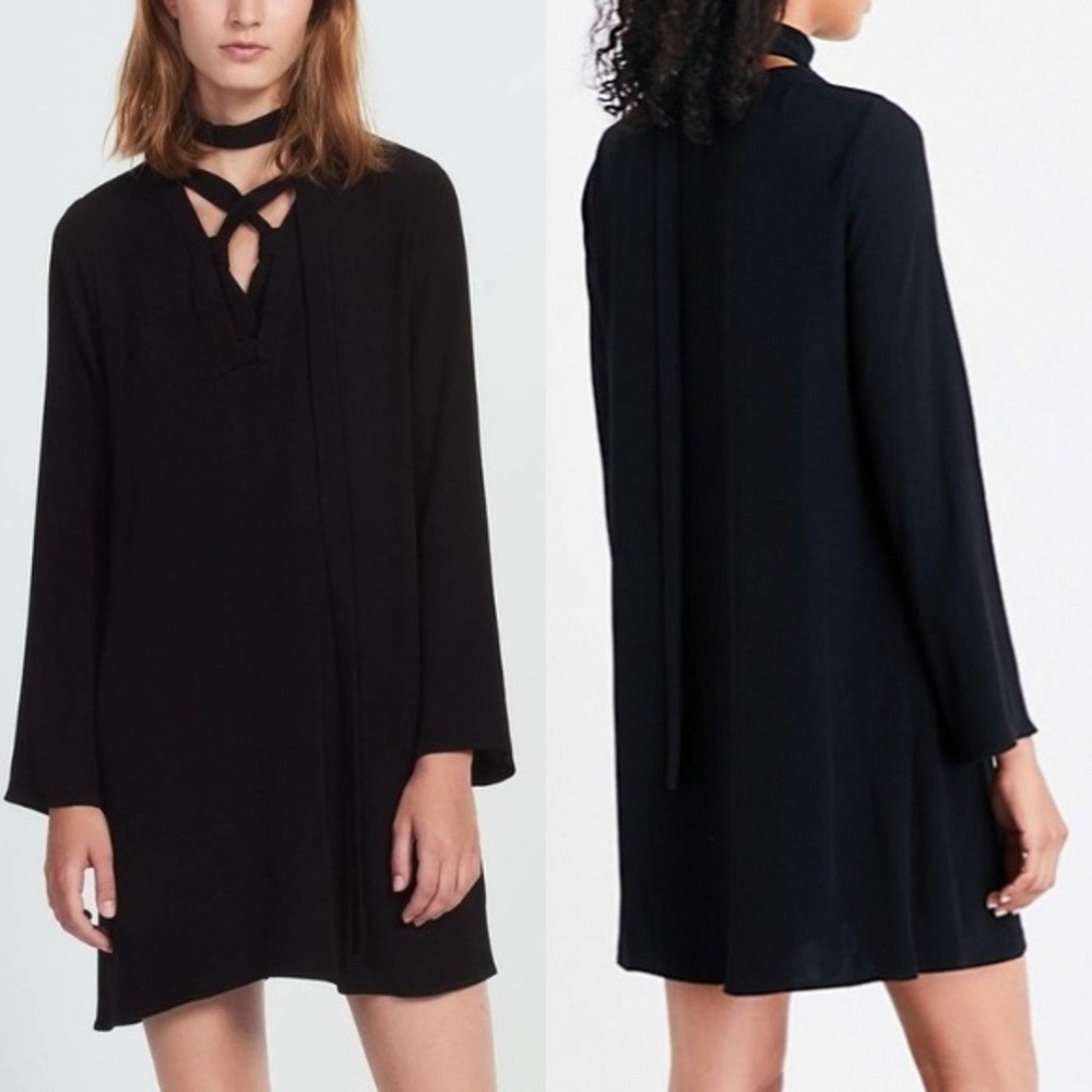 Sandro Black Lucina Lace Up Dress‎